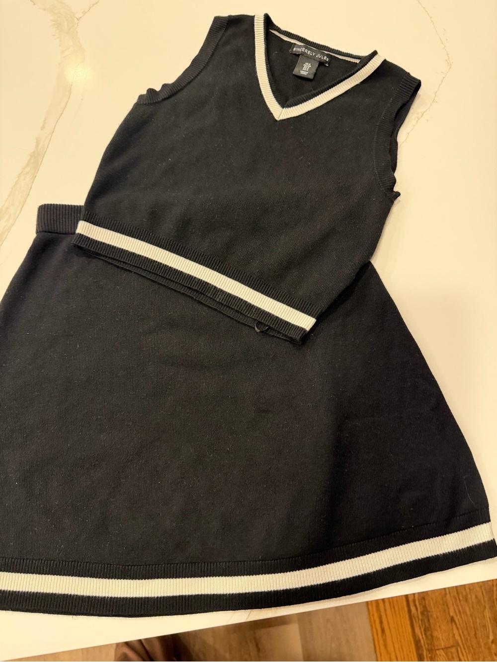 Sinc Kids Black Knit Sleeveless Dress with Contrast Trim